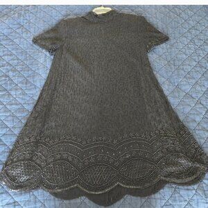 J Kara black silk all over beaded dress. High neck, swing dress. Size L